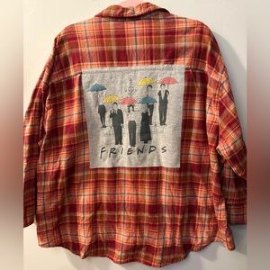 Friends w umbrellas tv show tshirt upcycled flannel shirt XXL p